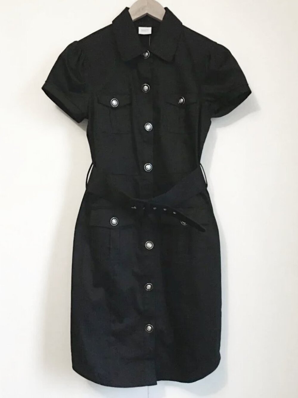 Y2K Suzy Shier Black Jet Girl Utility Military Goth Metal Button Down Dress S
